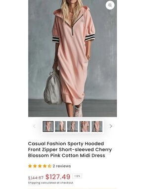 Peach Half-Zip Hooded Sweatshirt Dress